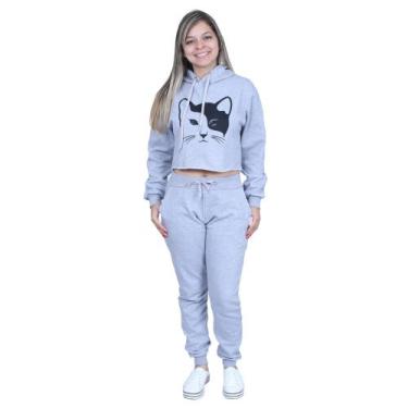 Imagem de Conjunto Calça e Moletom Cropped Gato Love - lgamn, Cinza, PP