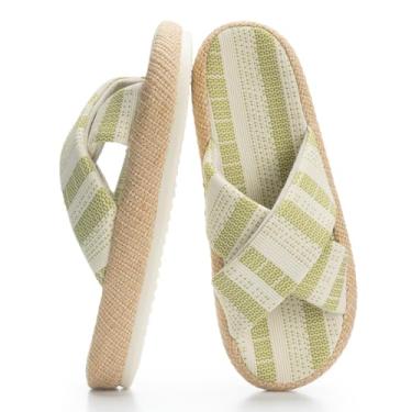 Imagem de Chantomoo Pantufas femininas de espuma viscoelástica para mulheres, bico aberto, chinelo doméstico, Verde c, 9-10