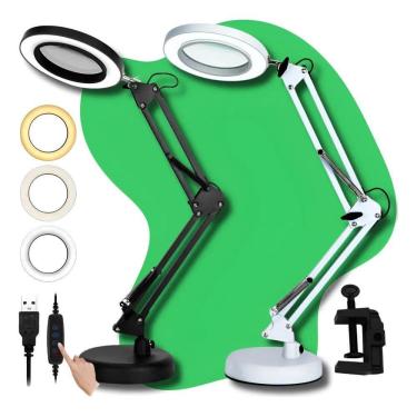 Imagem de 2X Luminaria Lupa Estetica Ring Light Articulada Bancada