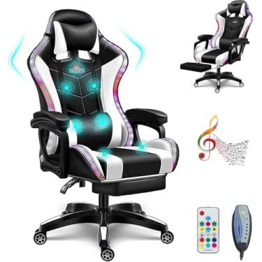 Imagem de Cadeira De Jogos Bluetooth Com Alto-falantes Confortável Led Light Massage Cadeira De Vídeo Ergonômica Com Apoio Para Os Pés Cadeiras De Pc Para Cadeira De Escritório Jogos Co, Black