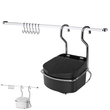 Imagem de Kit Cozinha Barra 45cm De Parede Cromada Com 6 Ganchos + Saleiro 500g - Future (Preto)