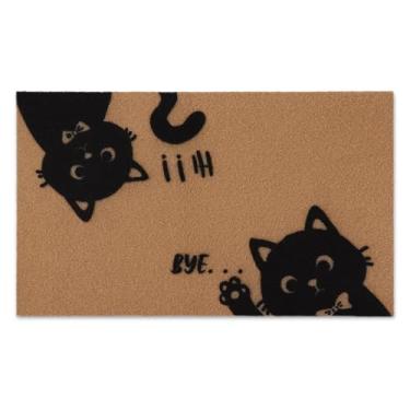 Imagem de Arttown Tapete de porta Hi-Bye Cats fofos gatos pretos com gravata borboleta capacho de boas-vindas fundo grosso antiderrapante durável resistente à sujeira tapete de entrada interior exterior tapete