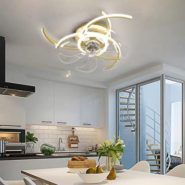Imagem de Ventiladores de teto com luzes e controle remoto Moderno Minimalista Quarto Ventilador de teto Lâmpada LED regulável 6 velocidades Motor DC reversível com temporizador Lâmpada de ventilador