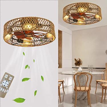 Imagem de Ventiladores de teto retrô com luzes e controle remoto Ventilador de teto silencioso lustre feito à mão gaiola industrial reversível ventilador de teto com lâmpada para restaurante bar armaz