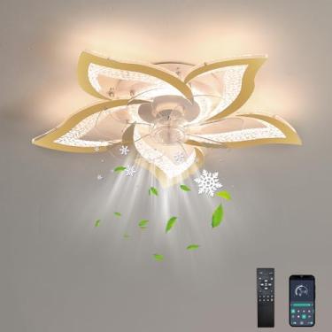 Imagem de Ventilador de teto reversível com luz e controle remoto LED luz de teto regulável inteligente com ventilador silencioso design de 6 velocidades para quarto lustre de sala de estar com tempor