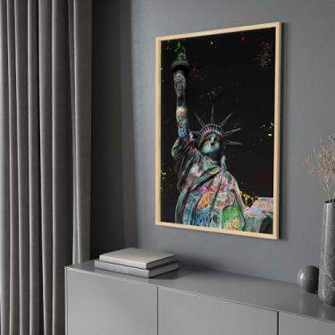 Imagem de Quadro com Moldura Estátua Liberdade NY Street Art Grafite Decorativo Grande Sala Quarto Hall