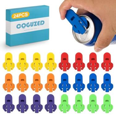 Imagem de CoguZed Pacote com 24 abridores de latas manuais – Ferramenta codificada por cores para latas de cerveja e refrigerante, design compacto para uso doméstico, viagens e ao ar livre