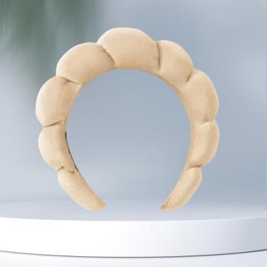 Imagem de Bandanas de spa para lavar o rosto ou cuidados com a pele facial, conjunto de faixas de cabelo felpudas para maquiagem inchada para lavar o rosto, impressão pleuche, champanhe 32