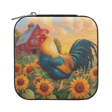 Imagem de Burbuja Caixa de joias de galo no jardim, mini estojo de joias de viagem para mulheres e meninas, organizador de joias para brincos, anéis, colares e pulseiras