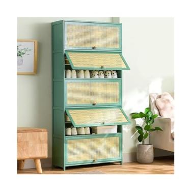 Imagem de Armário de sapatos - Armário de armazenamento de sapatos multicamadas, organizador de sapatos de pé livre com portas dobráveis, para entrada de quarto, corredor de armário, organizador de