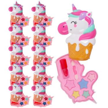 Imagem de Kit 10 Paletas De Maquiagem Infantil Unicórnio Com Acessórios 5 Cores 