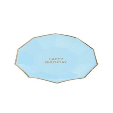 Imagem de Prato Papel Bio Happy Birthday Azul Bebe - 10 Unidades - Silver Plasti