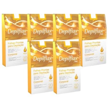 Imagem de Kit 6 Caixas Folhas Prontas Cera Depilatória Depilação Corporal Depilflax Natural