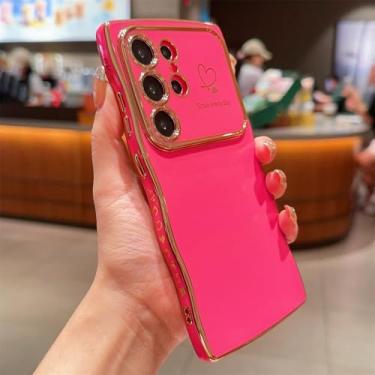 Imagem de Capa de telefone Love Heart Soft Plating Wave Curly para Samsung S24 Plus S23 FE S22 Ultra A55 A54 A35 A34 A25 A24 A15 A14, capa traseira, rosa vermelha, para Galaxy A54 5G