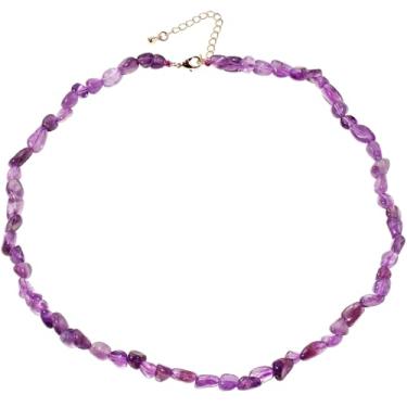Imagem de Wizock Colar de contas irregulares Reiki com pedras caídas e meditação e equilíbrio de riqueza e cristais espirituais para mulheres, joias ajustáveis feitas à mão, Cristal, Ametista