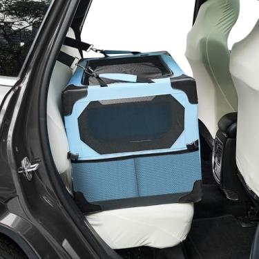 Imagem de JOYTUTUS Caixa dobrável para cães, 66 cm, portátil, para carro, canil de viagem, caixa dobrável para cães médios de 20 kg, para transporte de gatos macios para uso interno e externo/assento traseiro