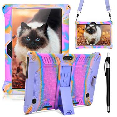 Imagem de DETUOSI Capa de silicone de 10 polegadas compatível com o tablet Dragon Touch Notepad K10/Max10, [caneta S e alças de mão] Capa protetora para ZONKO 10.1, Hoozo 10, Winsing 10, Lectrus tablet de 10,1 polegadas, rosa vermelho e roxo