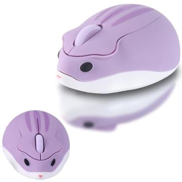 Imagem de elec Space Mouse sem fio em forma de hamster de animal fofo - design silencioso de 3 botões para laptop e PC; inclui clipe de cabo de cor aleatória - mouse de computador perfeito (roxo)