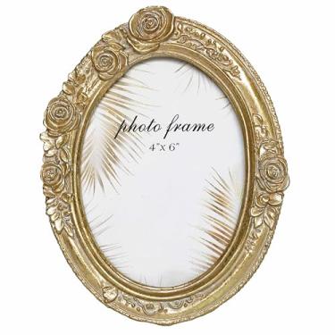 Imagem de Ferrisland Moldura oval vintage 10 x 15 cm, moldura dourada ornamentada, molduras decorativas retrô vitorianas para mesa e parede, molduras barrocas para decoração de casa