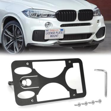 Imagem de Moldura frontal sem broca compatível com BMW X5 M-Sport | 2014-2018 Suporte de gancho de reboque para placa de carro antifurto Capas de etiqueta de carro à prova de ferrugem, acessórios de carro à