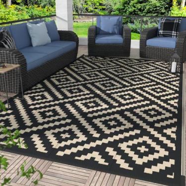 Imagem de Tapete de exterior GENIMO impermeável reversível 150x240cm preto/bege