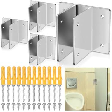 Imagem de Blulu Pacote com 4 suportes grandes de tela de mictório de duas orelhas para painéis grossos de 2,5 cm com fixadores de tela de mictório de altura dupla polida, ferragens de divisória de banheiro para