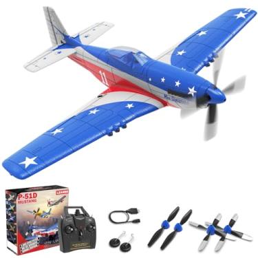 Imagem de LEAMBE RC Plane 4 Channel Remote Control Airplane with 3 Modes - Ready to Fly Upgrade P51 RC Airplane for Beginners Adult with Xpilot Stabilization System & One Key Aerobatic Blue-Red