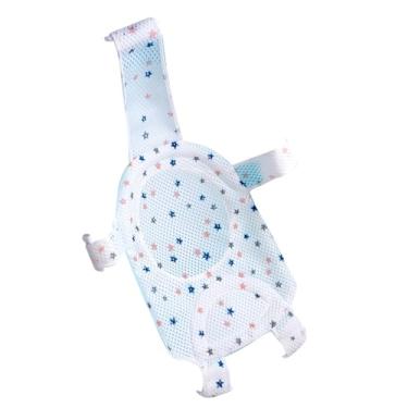 Imagem de SPYMINNPOO Rede de Banho para Bebês, Suporte de Malha, Assento de Banho Confortável e Antiderrapante para Recém-nascidos Com 5 Cantos de Segurança para Banheira (branco) - Proteção Espinhal, Design Em Forma de T, Almofada Macia para Crianças (Estrela)