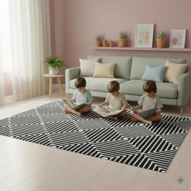 Imagem de Tapete sala Domus Antiderrapante 2,50m x 1,50m Algodão Colorido (PRETO)