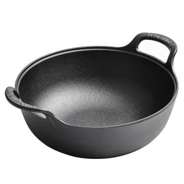 Imagem de VONOTO Wok de ferro fundido com alças, frigideira, use no forno, no fogão ou na grelha (23 cm)