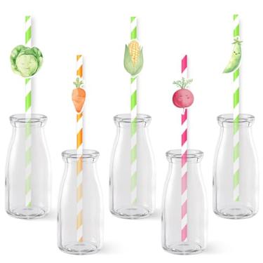 Imagem de Serencatcher 50 canudos de papel para chá de bebê cultivados localmente, lembrancinhas de chá de bebê Farmers Market tema vegetal descartáveis para beber canudos de papel decorativos para pequenas