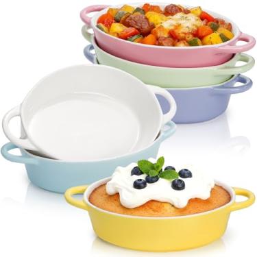 Imagem de Foraineam Pacote com 6 pratos ovais gratinados com alças, caçarola de porcelana de 567 g, ramequins de porção única para forno e micro-ondas, 18 x 14 cm, assadeira de lasanha segura no forno