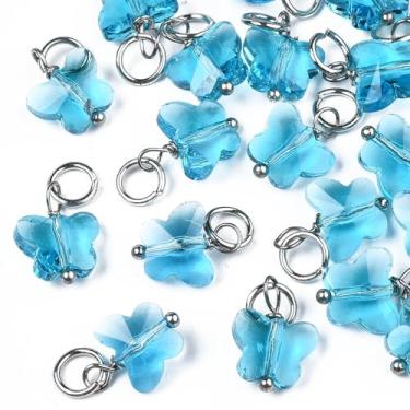 Imagem de 50 pingentes de cristal de borboleta facetada de cristal turquesa escura para colar faça você mesmo, brincos, pulseiras, chaveiros, acessórios de fabricação de joias 13 ~ 14 x 9,8 x 6 mm