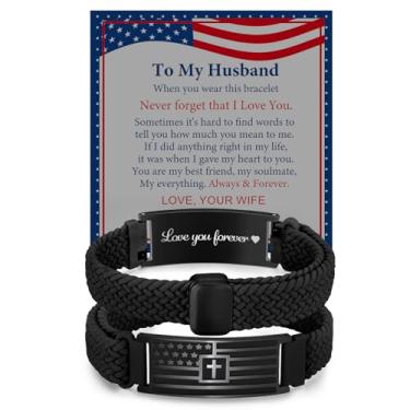 Imagem de VNOX Pulseira com cruz e verso da Bíblia da bandeira americana para homens, adolescentes, crianças, joias, religiosas, ideias de presente de aniversário para homens, Páscoa, Dia dos Namorados, batismo