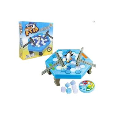Imagem de Jogo Quebre o Gelo com Pinguim, Plástico, Base 21cm, 38 Blocos de Gelo, 2 Martelinhos, Roleta, para Crianças +3 Anos, Azul e Vermelho