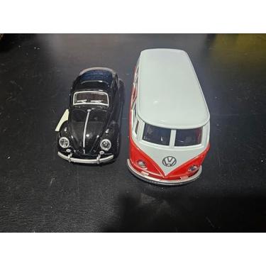 Imagem de Kit Fusc Kombi Miniatura Colecionável Brinquedo Carrinho Metal À fricção Abre Portas (Preto + Vermelho)