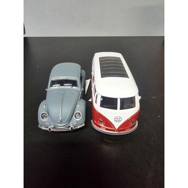 Imagem de Kit Fusc Kombi Miniatura Colecionável Brinquedo Carrinho Metal À fricção Abre Portas (Cinza + Vermelho)