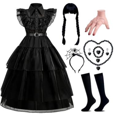 Imagem de BDTBXL Vestido de fantasia preto para meninas, fantasias de Halloween, cosplay, vestido de festa com acessórios, 3 a 11 anos, Preto 02, 140
