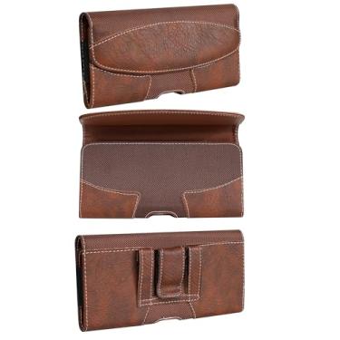 Imagem de Kakulan Coldre de telefone horizontal de couro híbrido e nylon com clipe de cinto, serve para iPhone 17/16/15/14 Pro Max e Samsung Galaxy S25/S24/S23+, suporte de celular compatível com capa para