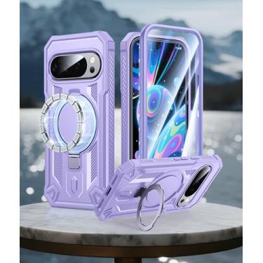 Imagem de Capa para Google Pixel 10/10-Pro: Capa para Pixel 9/9 Pro com suporte de anel magnético | Capa protetora resistente à prova de choque de grau militar | Capas rígidas resistentes 5G - 6,3 polegadas