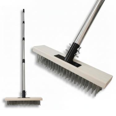 Imagem de WHLZYEVA Vassoura de arame resistente, escova de arame de aço inoxidável com cabo longo, perfeita para limpar ervas daninhas e musgo de pátios, decks, jardins, concreto, garagens e muito mais (150 cm)