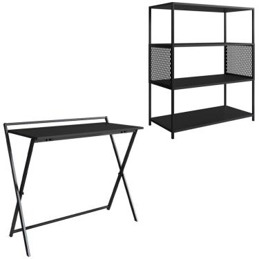 Imagem de Escrivaninha Dobravel Estante 94x77 Cm Industrial 22x24 Preto Grafite Pp Preto Grafite