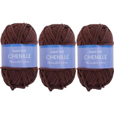 Imagem de Pacote com 3 fios de chenille Threadart para crochê, tricô, amigurumi, fio de veludo de pelúcia super macio - 50 gramas 60 metros #5 novelos fofos - marrom chocolate 14