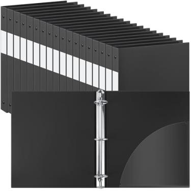 Imagem de Henoyso 48 fichários de plástico com 3 anéis de 2,5 cm e 3 argolas flexíveis para papel tamanho carta 21 x 28 cm, comporta até 225 folhas com 1 bolso, fichário versátil para escola, escritório, casa