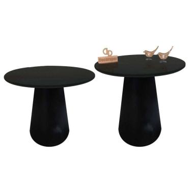 Imagem de Kit Mesa De Canto Com Vidro 50cm E Base Cone Laqueada Preta