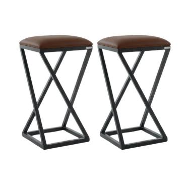 Imagem de 2 Banquetas Bar Confortável Moderno Design Resistente Industrial Marrom