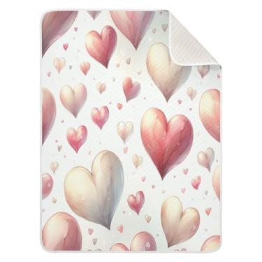 Imagem de Qilmy Cobertor de bebê de coração 76 x 101 cm, cobertor infantil de algodão macio para meninos e meninas, cobertor leve e quente para berço e carrinho de bebê recém-nascido