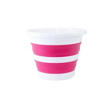 Imagem de Balde Retrátil Dobrável, 12L, Branco e Rosa, Material PP+TPR, Design Moderno, Altura 26,5cm, Portátil para Casa e Camping