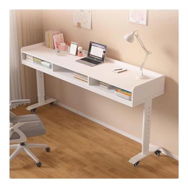 Imagem de Mesa sobreposta com rodas de bloqueio, mesa de computador de madeira maciça com 3 gavetas ajuste de altura 68 ~ 103 cm capacidade de carga 125 kg sobre a cama mesa com rodinhas para pc sala de estar