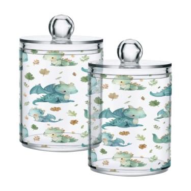 Imagem de Qilmy Cute Dragons Pacote com 2 unidades, frascos de boticário de 400 ml, vasilha organizadora de banheiro para cotonetes, bolas de algodão, almofadas de maquiagem, fio dental, sais de banho